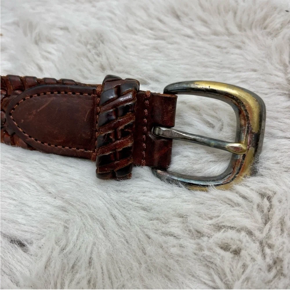 ❤️Vintage Braided Leather Weave Brown Belt with Solid Brass Buckle
